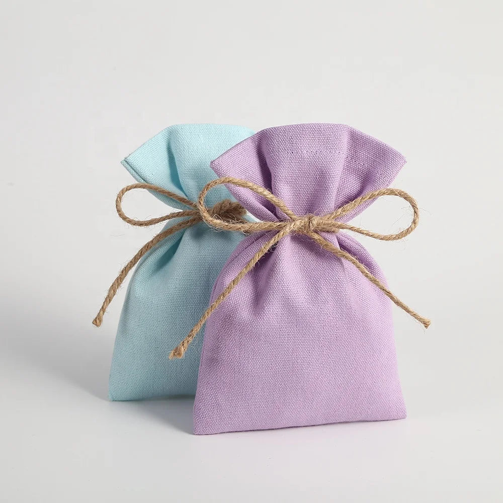 9x12cm New Design Custom Logo Available Cosmetic Cases Canvas Makeup Bag with Jute String Cotton Pouch