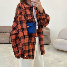 Original Manufacturer Factory Fashionable Women's Tops Cotton Polyester Blend Custom Button Down Long Sleeve Women Plaid Shirt