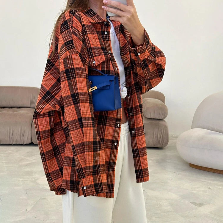 Original Manufacturer Factory Fashionable Women's Tops Cotton Polyester Blend Custom Button Down Long Sleeve Women Plaid Shirt