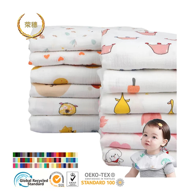 Custom Eco-Friendly Home Clothing Pajamas Crepe Printed Gauze Cotton Print Double Crepe Baby Saliva Towel Fabric
