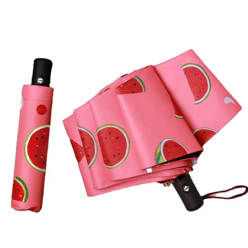 Hot Selling Branded Automatic UV Protection Umbrella Fruit Printed Straight Design Minimalist Style for Personal Use Giveaways