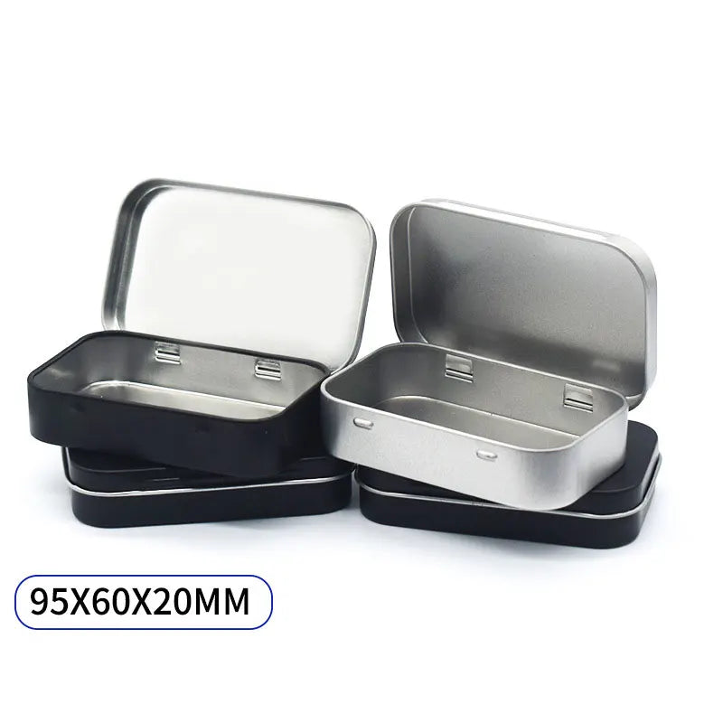 95x60x20 Mini Portable Silver Black Home Organizer Recyclable Rectangular Empty Hinged Tin Box Containers Small Storage Kit