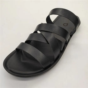 Lightweight Waterproof Summer Casual Classic Cross-strap Open Leather Sandals for Men Fashionable Handcrafted Strip-shaped