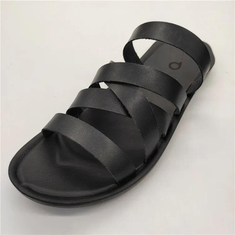 Lightweight Waterproof Summer Casual Classic Cross-strap Open Leather Sandals for Men Fashionable Handcrafted Strip-shaped