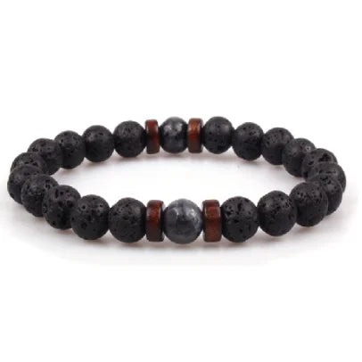 Lava Wood Beaded Natural Stone Elastic Bracelet ST201