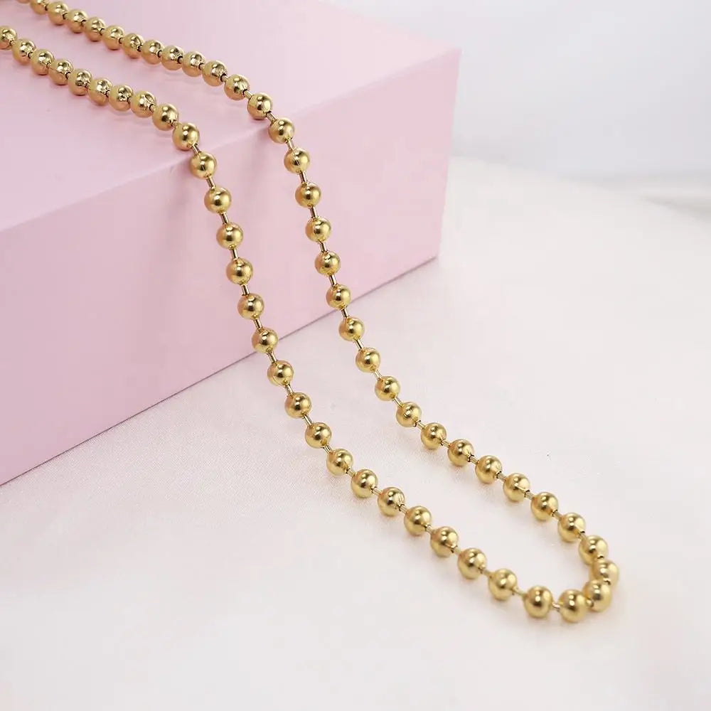 Factory Price Trendy Unisex Tail-closing Lobster Tail Cap Necklace 3mm 4mm Width 18K Gold PVD Plated Stainless Steel Bead Ball