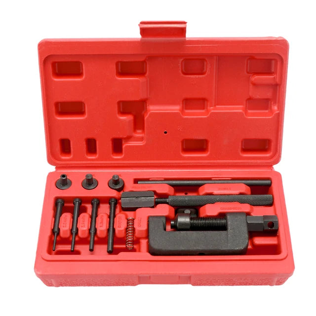 Motorcycle Chain Splitter Link Breaker Link Riveter Universal Bikes Riveting Tool Set Cycling Accessories with Carry Box