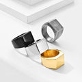 Trendy Men's Punk Square Stainless Steel Finger Signet Ring Custom Engraving Blanks 18K Gold Engagement Ring for Gift