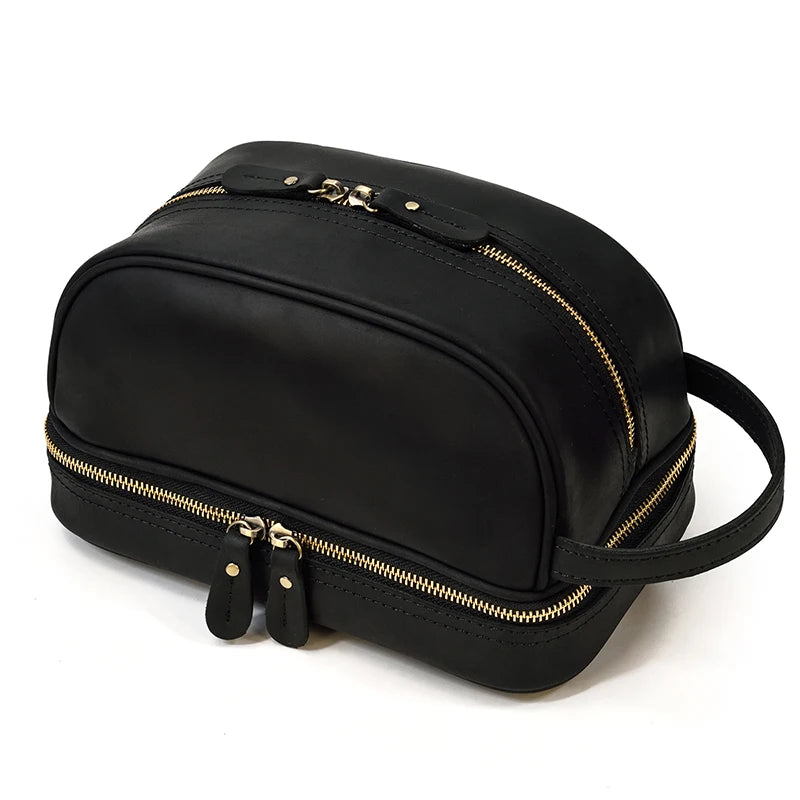 Dropshipping Customized Leather Genuine Leather Storage Bag Men Women Travel Clutches Washing Bag Cosmetic Bag