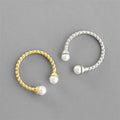SP Dainty Pearl Rings Jewelry Twisted Open Ring Adjustable 18K Gold Plated 925 Sterling Silver for Women Fashion Geometric