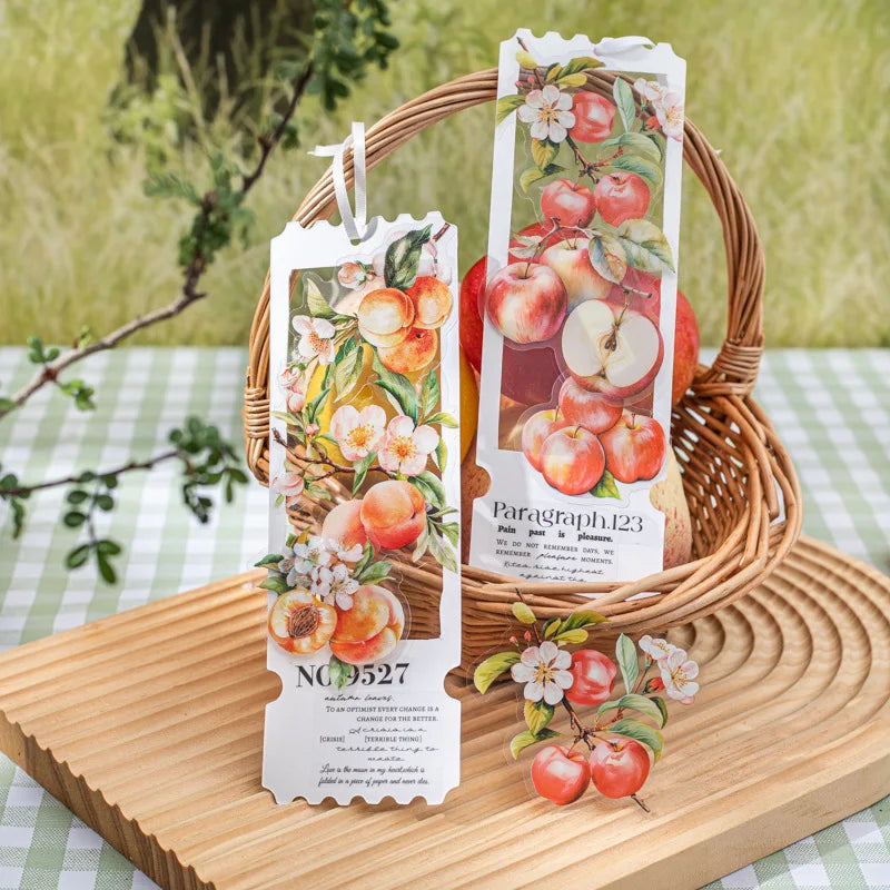 12pcs/pack Double White Ink PET Sticker Pack Fruit and Flower Series Fruit Theme Material