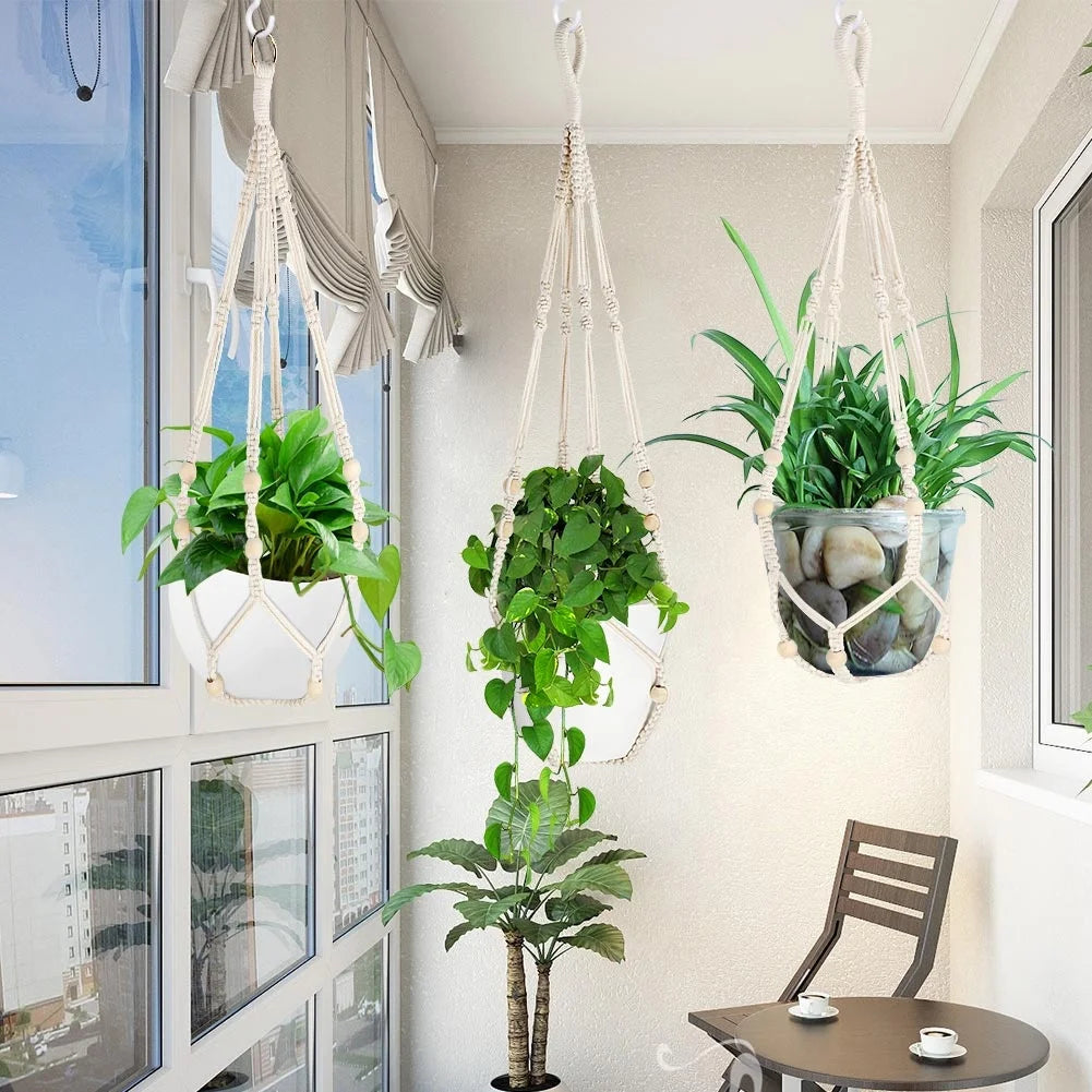 OurWarm Bohemian Macrame Hanging Planter 23/27/32 Inch 3pcs Fabric Set for Home Decoration and Stylish