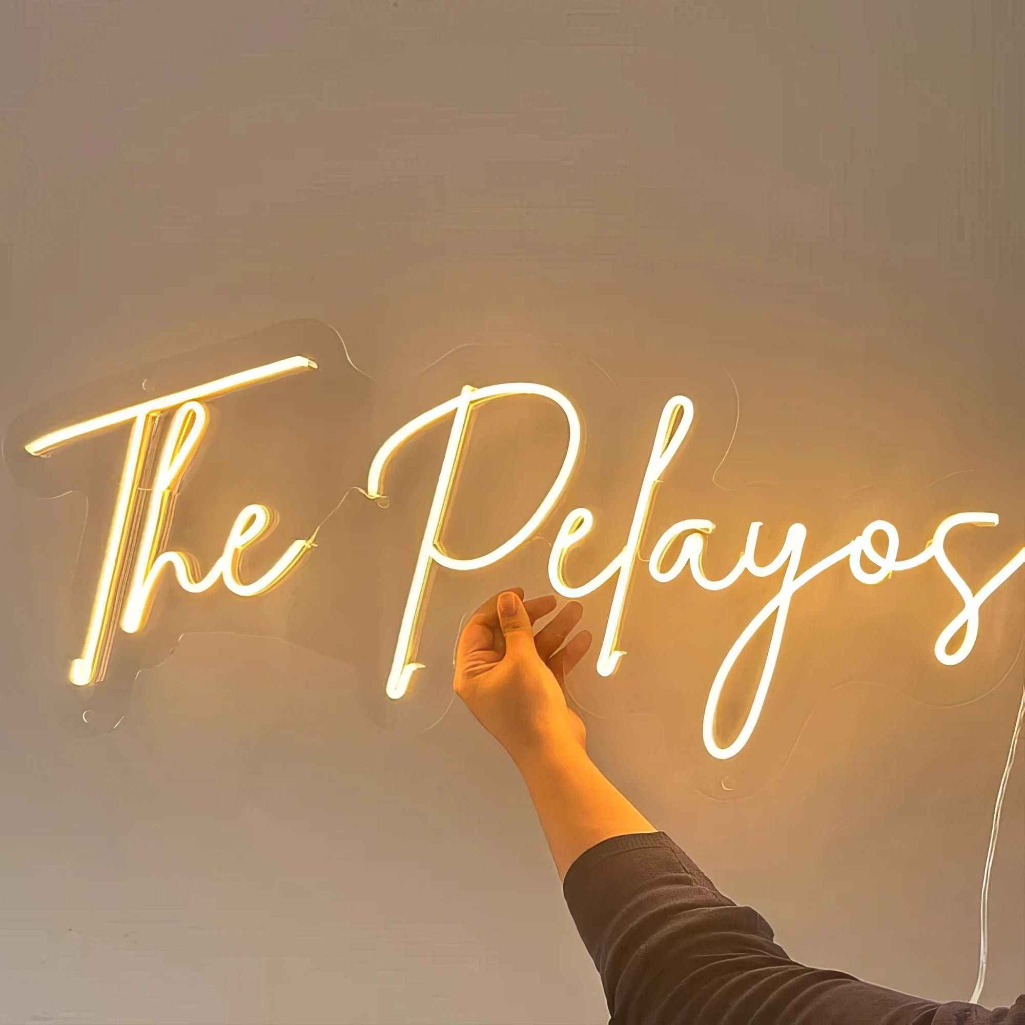 Custom Name Neon Sign the Pelayos Warm White Script LED Neon Light Personalized Wedding Family Wall Decor Acrylic Backboard