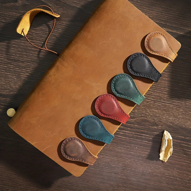 Stocked Classic Genuine Leather Markers Cute Book Page Clips Magnetic Bookmark for Women Man