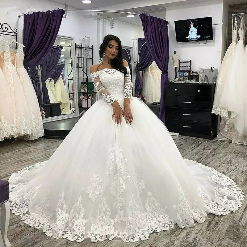 AL1400 2025 Factory Wholesale Hot -selling New Wedding Bride Lace Long -sleeved Train Simple Bridal Gowns Wedding Dress