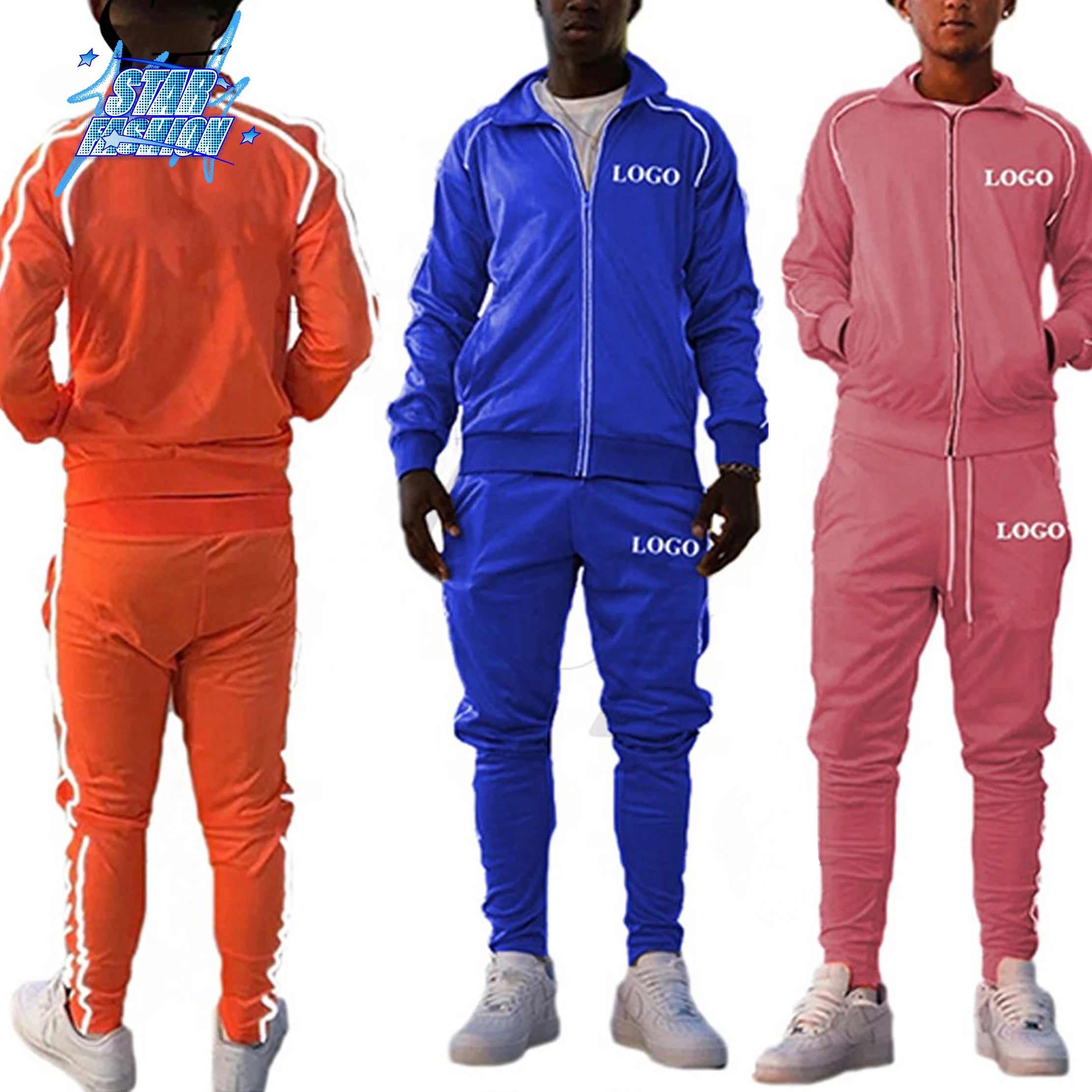 Custom Logo Cotton Jacket With Zipper Jogging Suit Blank Plain Two Piece Set Gym Track Sweatpants for Men