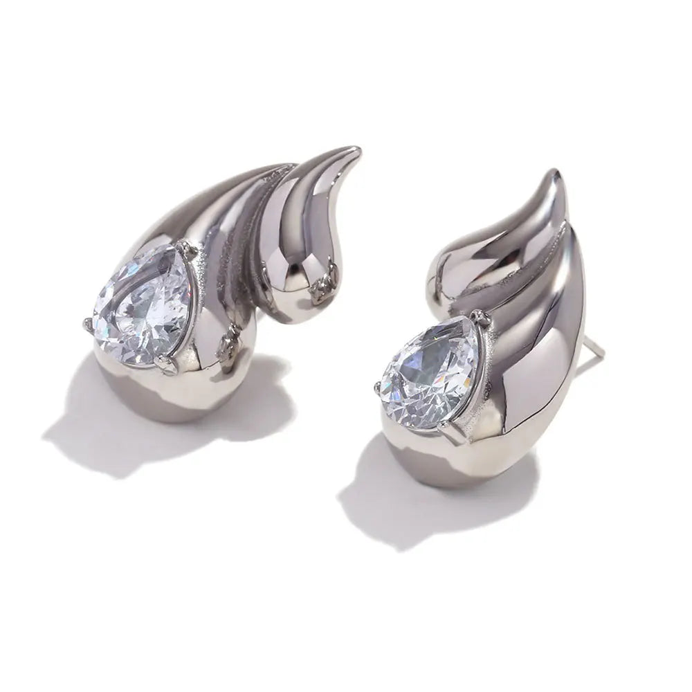Hot Sale Stainless Steel 18K Gold Plated Large Small Double Water Drop Tears Zircon Stud Earrings Waterproof