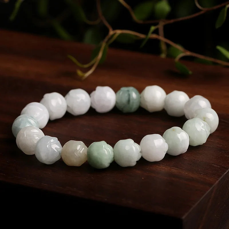 GT 10mm Gold Plated Jade Rose Flower for Bracelet Retro Chinese Style Beaded Bracelets for Women Men Trendy Agate Main for