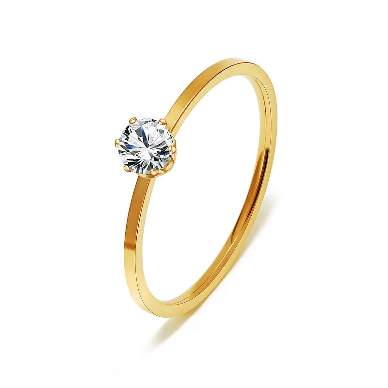 Wholesale Fashion Stainless Steel Zircon Bead Charm Women Ring Finger Rings Jewelry Gold Rose Gold Silver China Supplier