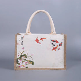 Wholesale Custom Printed Bolsa De Yute Jute Tote Bag Natural Burlap Handbag Eco Reusable Jute Shopping Bag