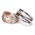 Bohemian Multiple Leather Bracelet Fashion Gold Silver Beaded Braid Magnetic Buckle Leather Bracelet Women Gifts for Women
