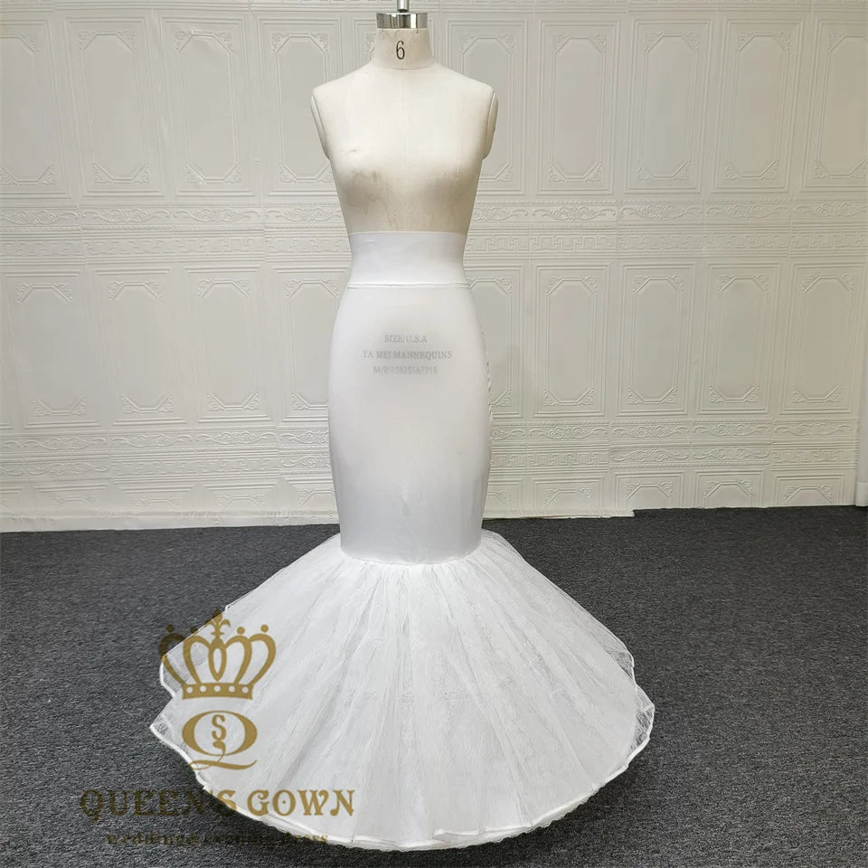 QUEENSGOWN Mermaid Petticoat for Wedding Dress Fluffy 2Hoops 2 Layers Mesh Dress Underskirt Crinoline Trumpet Bridal Petticoat