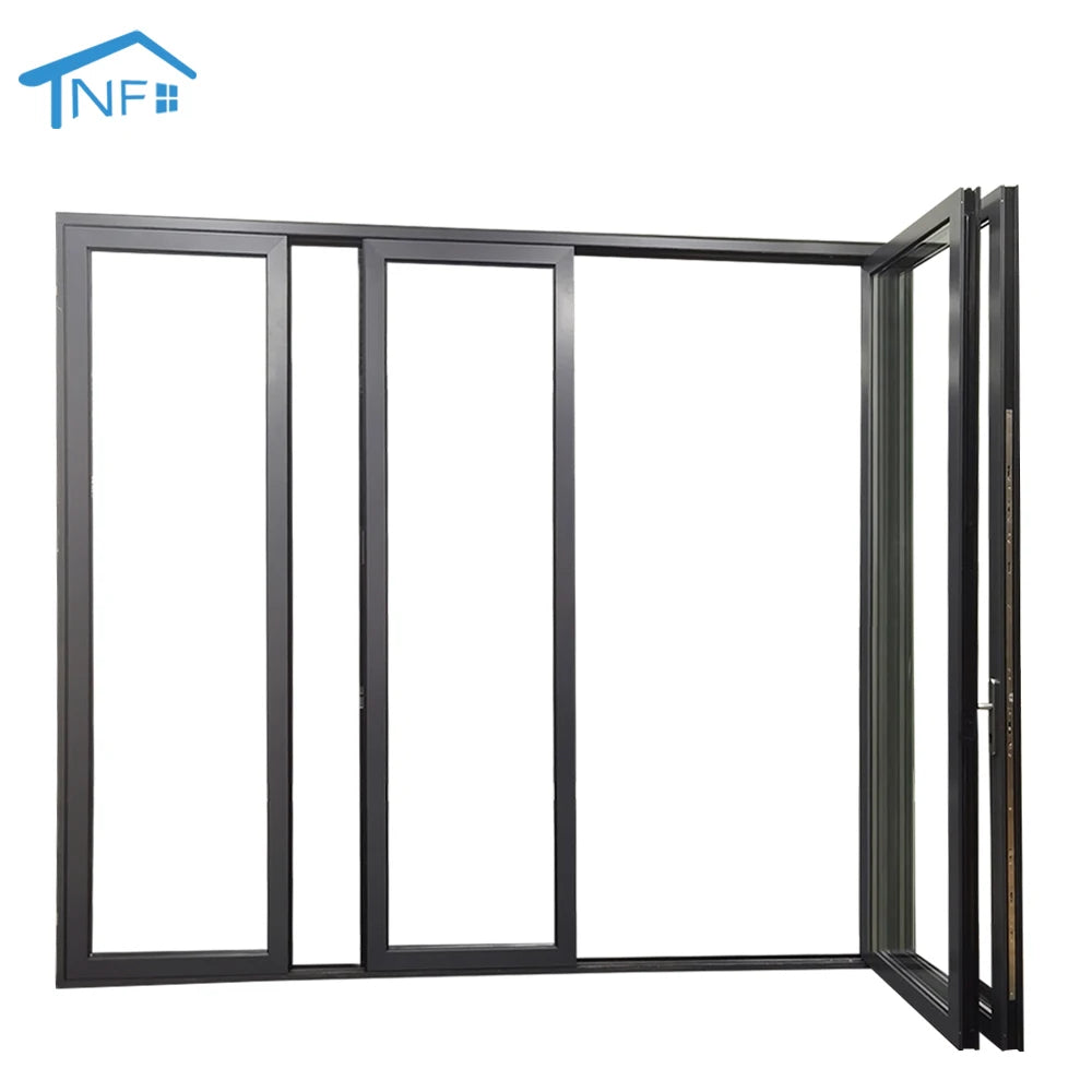 Modern Panoramic Double Tempered Glass Folding Aluminum Alloy Waterproof Doors Finished Surface 5-Year Warranty Customizable for