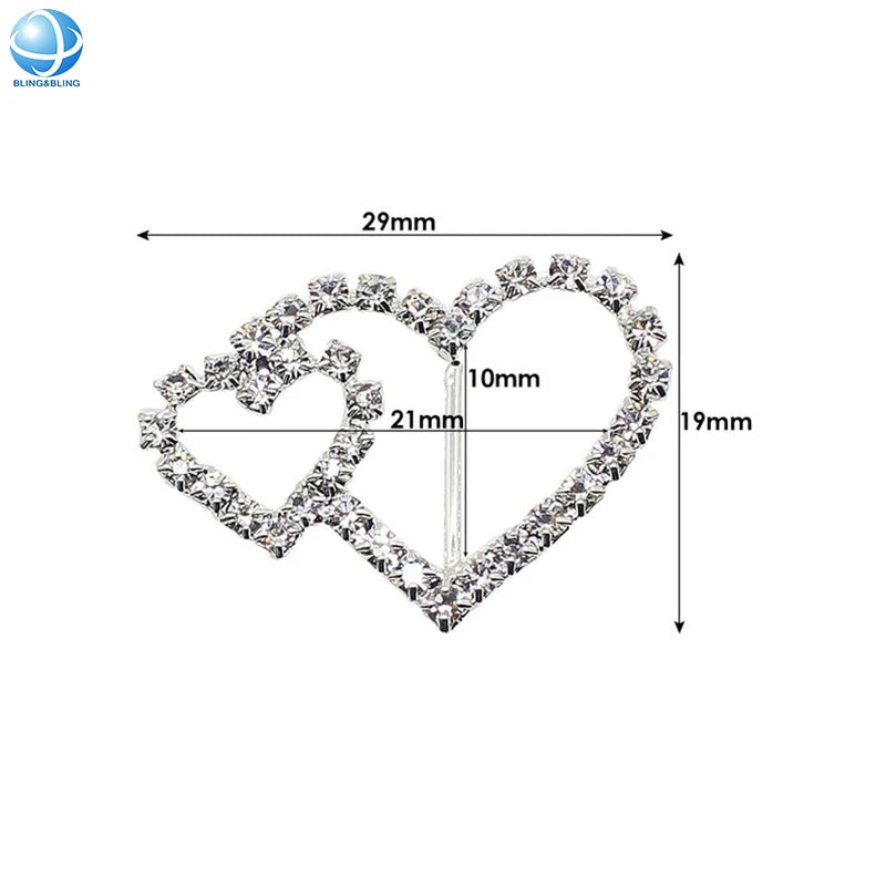 Fashion Heart Shape Rhinestone Buckle Silver Plated Metal Rings Bikini Connector Garment Scarf Strip Decoration Crystal Buckles