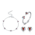 Exquisite Colorful Zircon Set S925 Sterling Silver Open Ring Bracelet Heart Stud Earrings Jewelry Set for Valentine's Day Gift