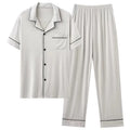 Modal Autumn Men Pajamas Set Turn-down Collar Short Sleeve Trousers Sleepwear Leisure Pijamas Night Pajamas for Home Loose Wear