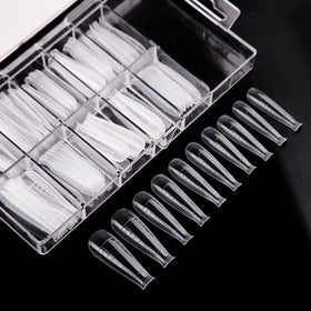 Private Label Package Coffin Nail Tips Clear Extra Long Model Scale Display ABS Designed Box XXL Pre-designed Non-toxic Finger