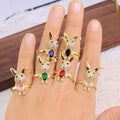 RM1510 18k Gold Plated Rainbow Multicolored Colorful Diamond Cubic Zirconia CZ Micro Pave Animal Rabbit Shaped Rings  for Ladies