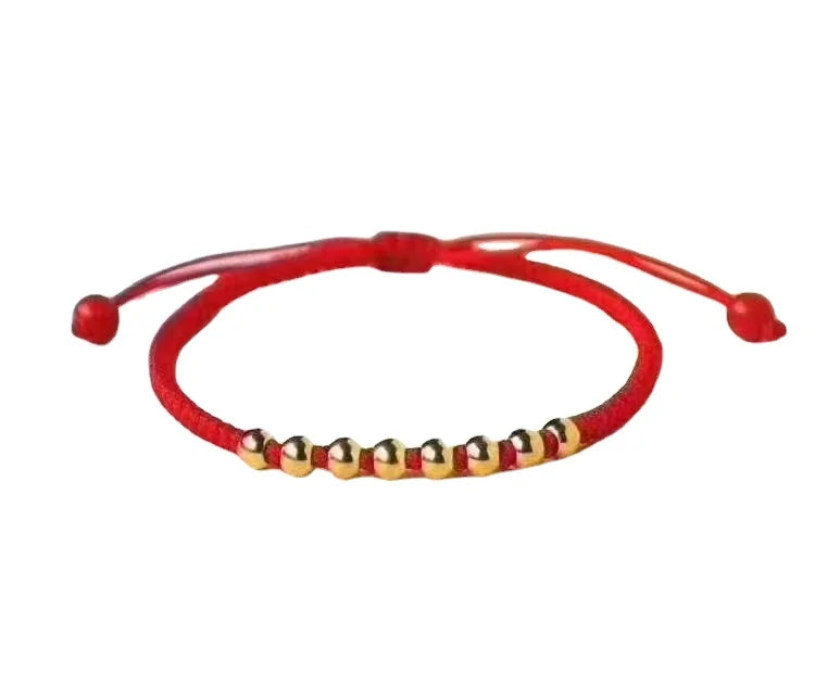 Dubai Jewelry  Gold Plated 999 Gold Plated Peas Beautiful Transfer Beads Bracelet Transfer Beads Gold Plated  Weaving Red Rope
