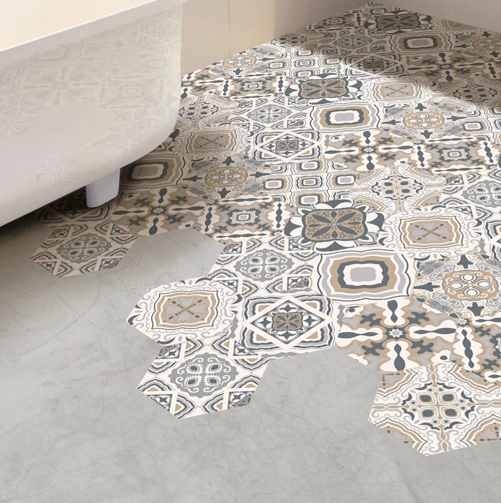 Hot Sell Modern Waterproof Decor Hexagon 3D PVC Wall Panel Sticker with Plastic Flooring Tile for Bathroom