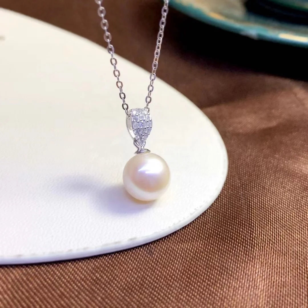 P1057 8-9mm DIY Natural  Freshwater Pearl Charm Pendant Necklace Accessory 925 Sterling Silver Jewelry for Women Without Chain