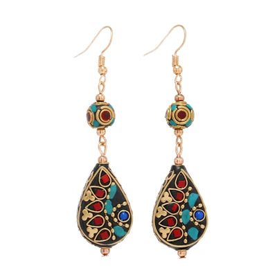 Retro Design Nepal Beads Tibetan Statement Earrings Female  Simple Ethnic Style Individual Handmade Hoop Brass Earrings