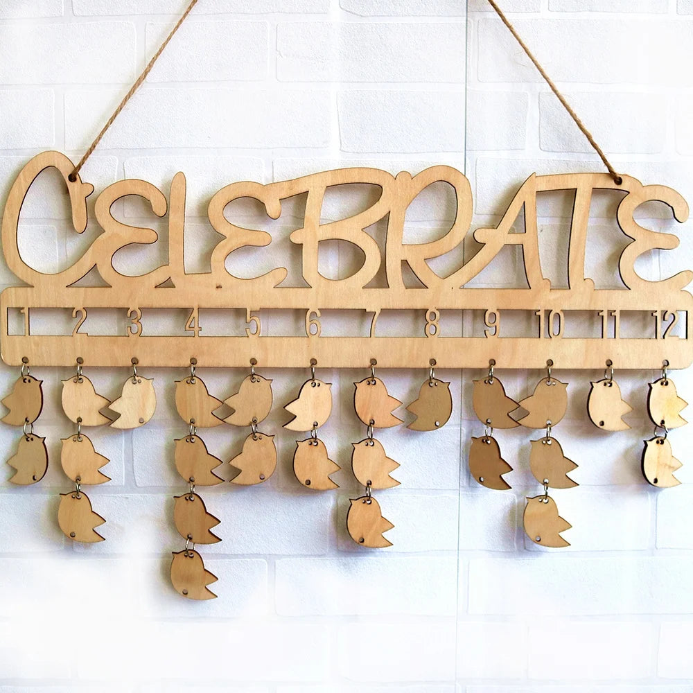 Wooden Birthday Calendar Wall Hanging With a Wooden Adhesive Hook Family Friends Birthday Reminder Board