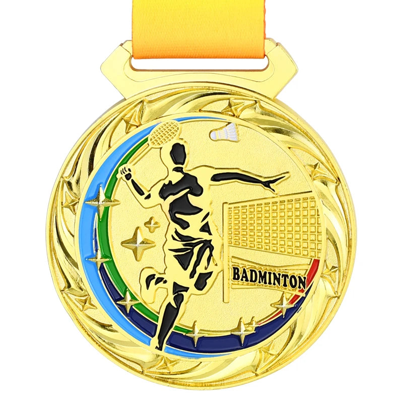 Factory Wholesale Price 100g Metal Badminton Medal School Sports Match Metal Medals Trophy Souvenirs Free Printed Stickers