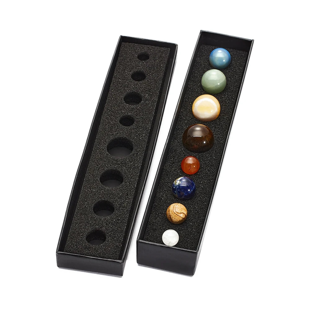 Healing Nine Planets Precious Gemstone Amethyst tiger Eye Ornament Fengshui Home Decor Mineral Chakra Ball Home Desk Decor Gift