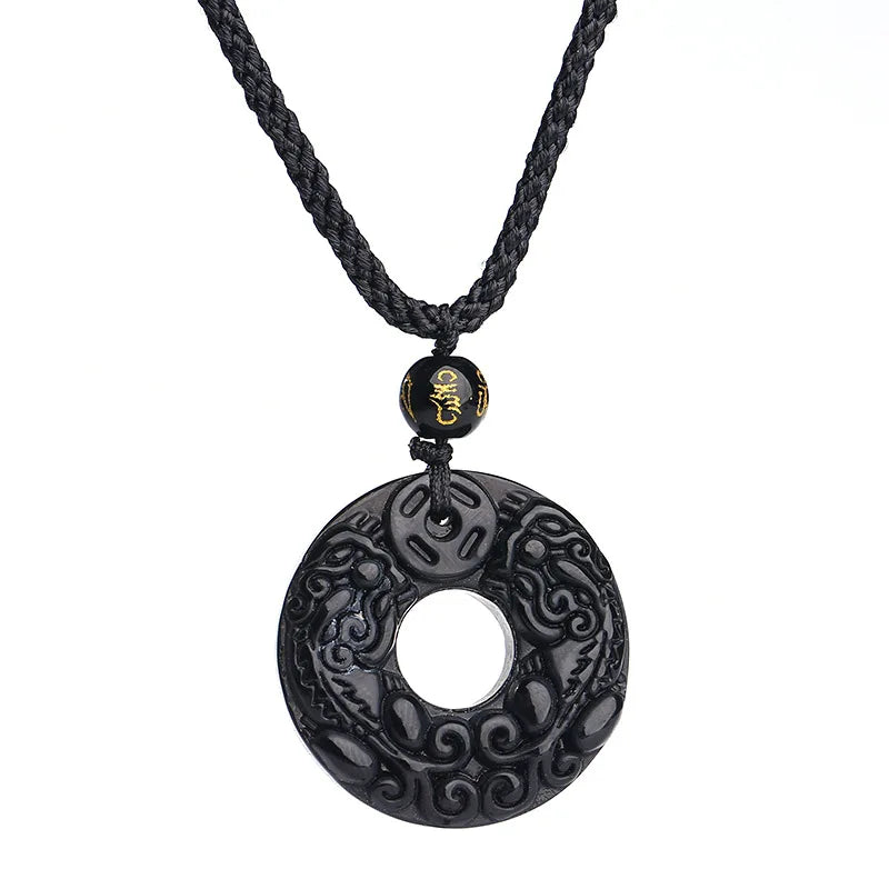 SC Creative Double Pi Xiu Necklace National Style Energy Stone Necklace Natural Black Obsidian Necklace