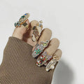 Punk Style Crystal Gold Plated Crown Flower Open Adjustable Luxury Nail Finger Rings Jewelry