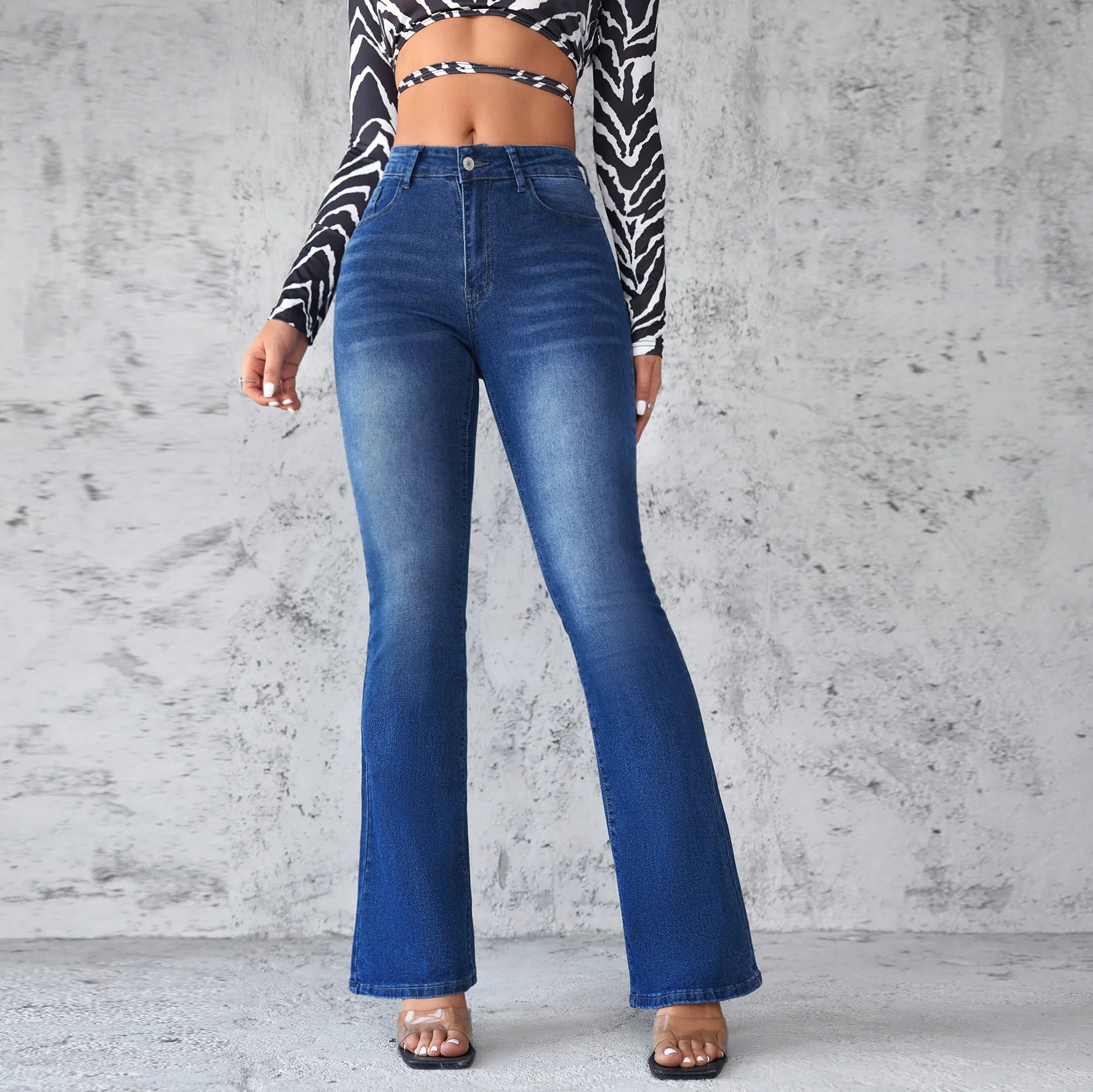 2025 New Arrival Women Fashion Casual Pants Ladies Jeans High Waist Flare Denim Pants