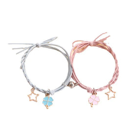 AA016201 2pc/set Couple Bracelets Friendship Pink Blue Magnetic Ball Heart Flower Elastic Girl Scrunchy Hairband Lover's