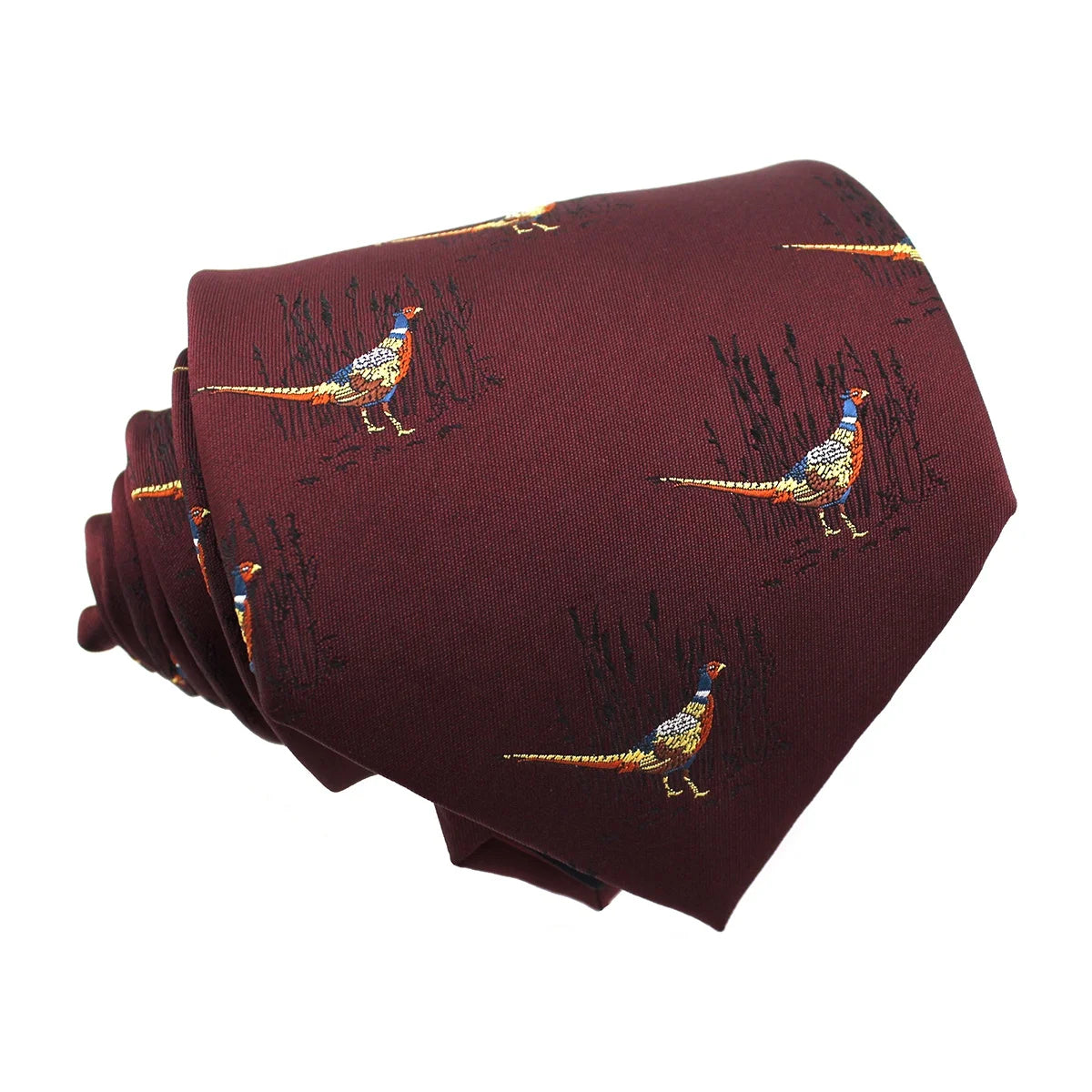 9cm Wholesale 100% Polyester Custom Woven Burgundy Pigeon New Necktie Corbatas Hombres Gorgeous Animal Motif Bird Pheasant Tie