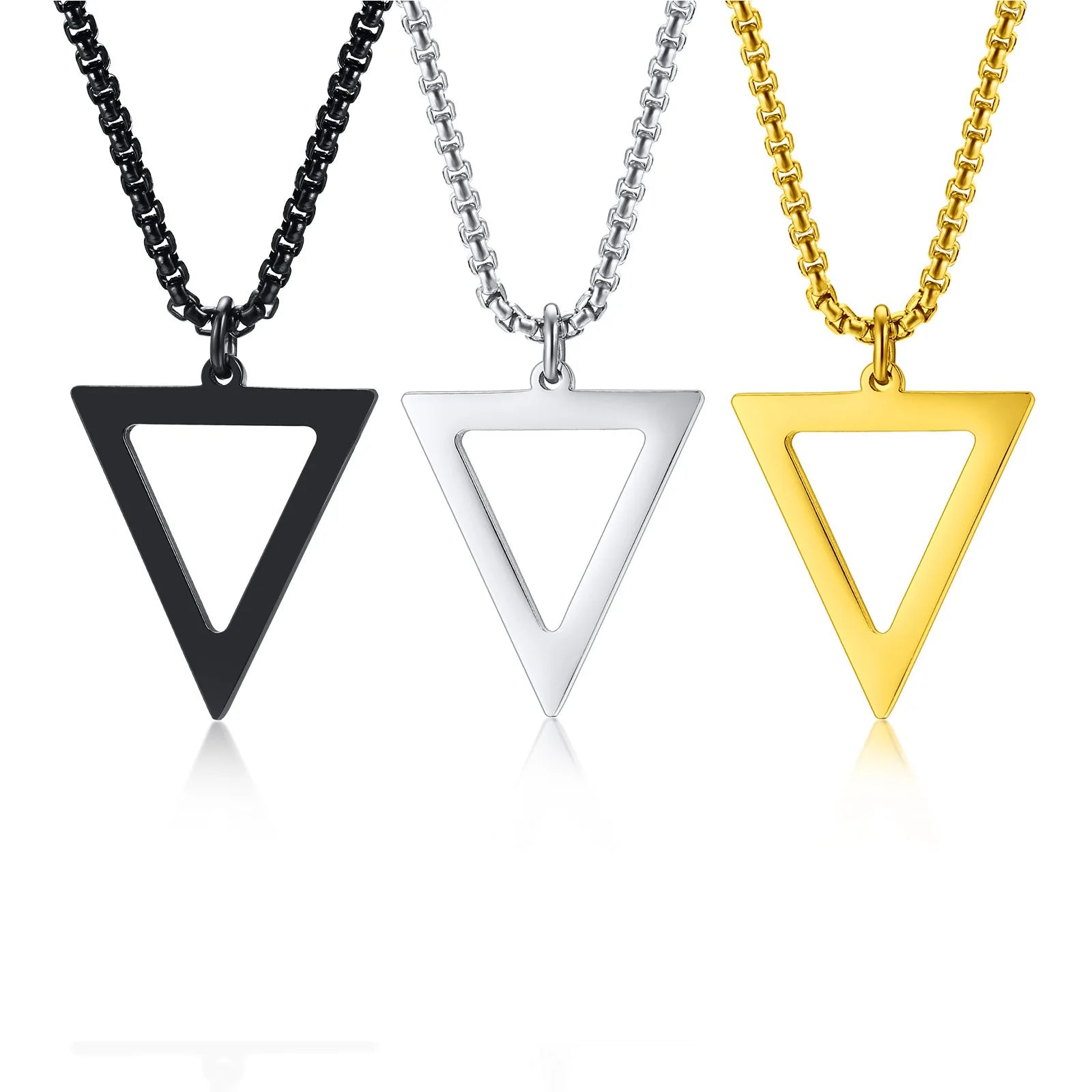 Hot Selling Men Jewelry Stainless Steel Custom Gold Plated Hollowed Triangle Pendant Necklace