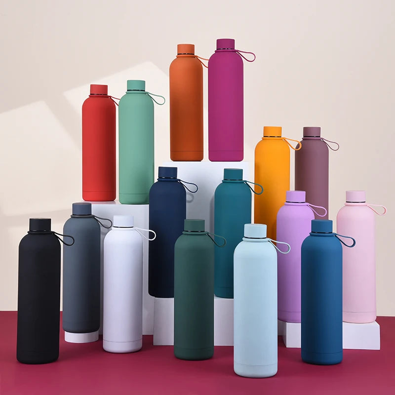 1000ML Stainless Steel Small Mouth Water Bottle Convenient Handle Outdoor Sports Water Bottle American Style Vacuum Flask