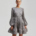 Fashion 2024 New Tea Party Clothing Crew Neck Puff Long Sleeve Spring Casual Printed Short Dresses Women Lady Elegant Vintage