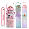 Water Bottles Gym Jug Bpa Free Custom Logo Plastic Motivational Half Gallon/2l  Water Bottles With Sleeve