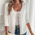 Women's Casual Solid Button Front Cardigan Sweater V Neck Long Sleeve Knitted Pullover for Autumn