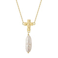 RINNTIN GPN77 Wholesale Baroque Pearl 925 Sterling Silver Cross Christianity Pendant Necklace FreshWater Pearl Jewelry Set